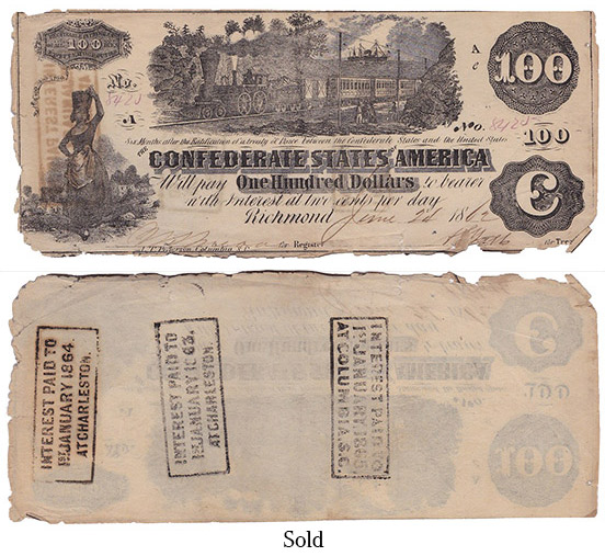 1862 Richmond Virginia $100 Dollar Bill