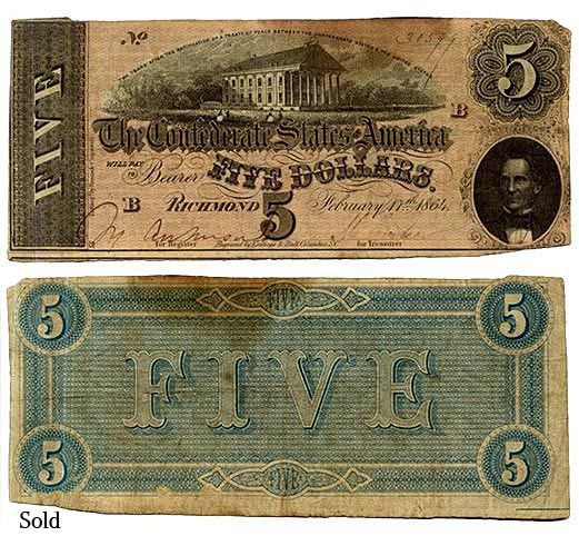 1864-CSA-five-dollar Richmond Virginia Assasination Note