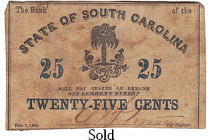 1863 25 Cent State of South Carolina Fractional Currency